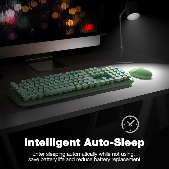 KNOWSQT Wireless Keyboard and Mouse Combo Pale Green - Colorful 104 Key 2.4G Round Keycap Typewriter Keyboards, USB Dongle Plug and Play, for Laptop, Windows, PC, Computer, Desktop