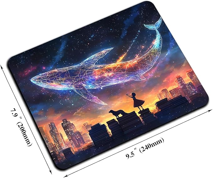 Mouse Pad, Cute Aesthetics Art Whale Mouse Pads for Desk, 9.5" x 7.9" Non-Slip Rubber Base Computer Mousepad with Women, Portable Square Design for Wireless Mouse and Pad Laptop Office & Travel