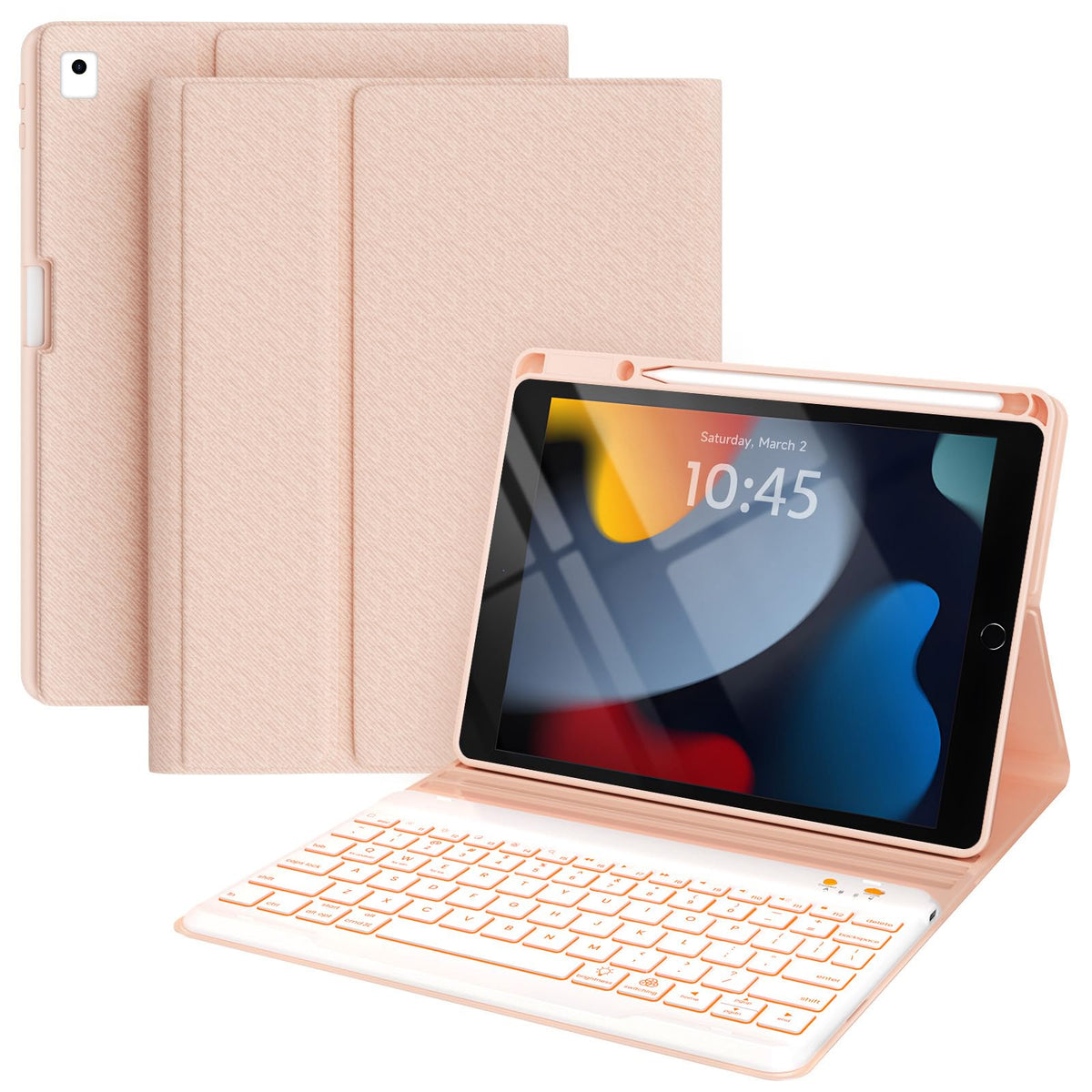 iPad 7th/8th/9th Generation Case with Keyboard 10.2-inch 2019/2020/2021, iPad Air 3rd/Pro 10.5-inch 2017 Compatible, 7 Color Backlit Keyboard BT/Wireless/Detachable with Pencil Holder (Mint Green)