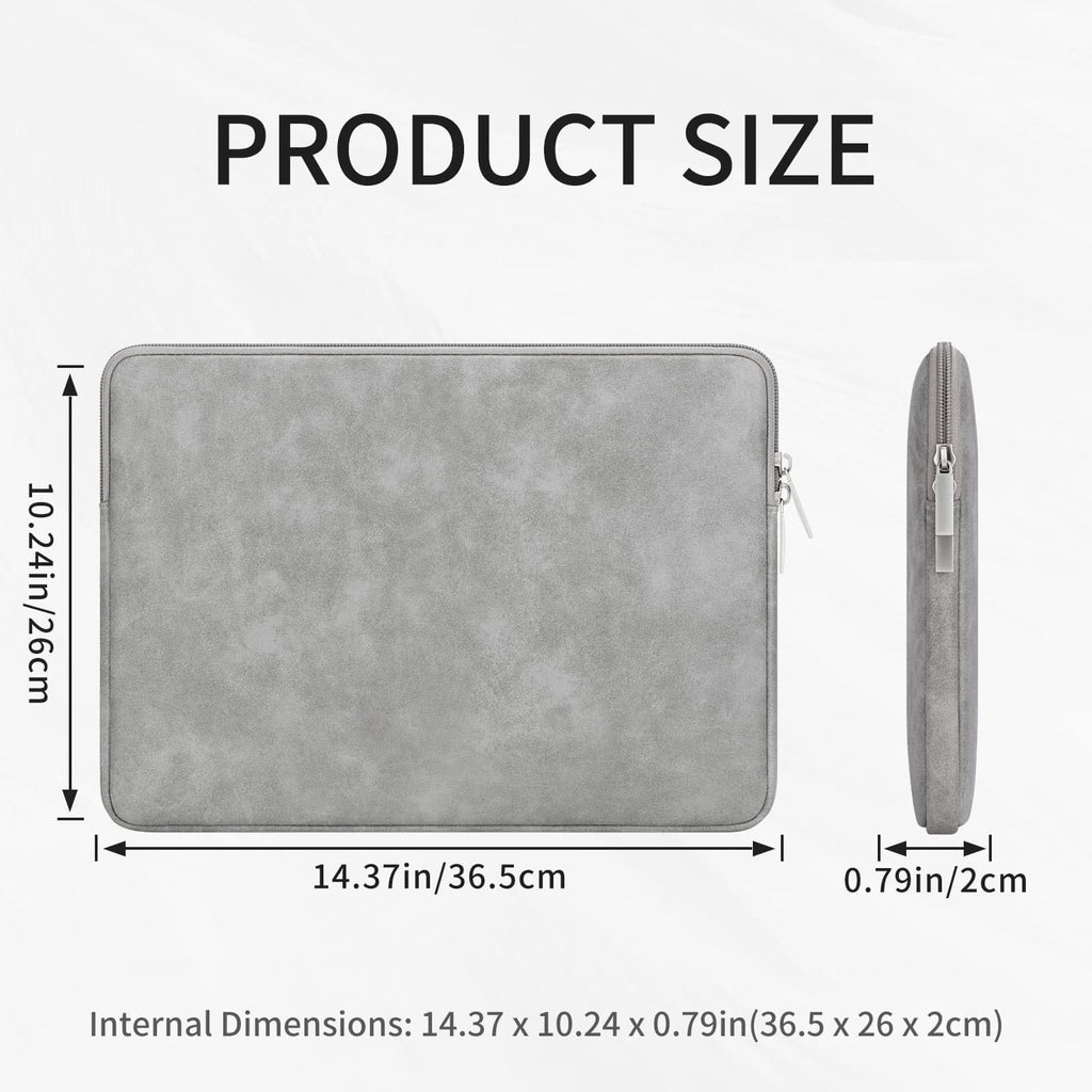 RAINYEAR 15 Inch Laptop Sleeve PU Suede Leather Case Padded Cover, Gray