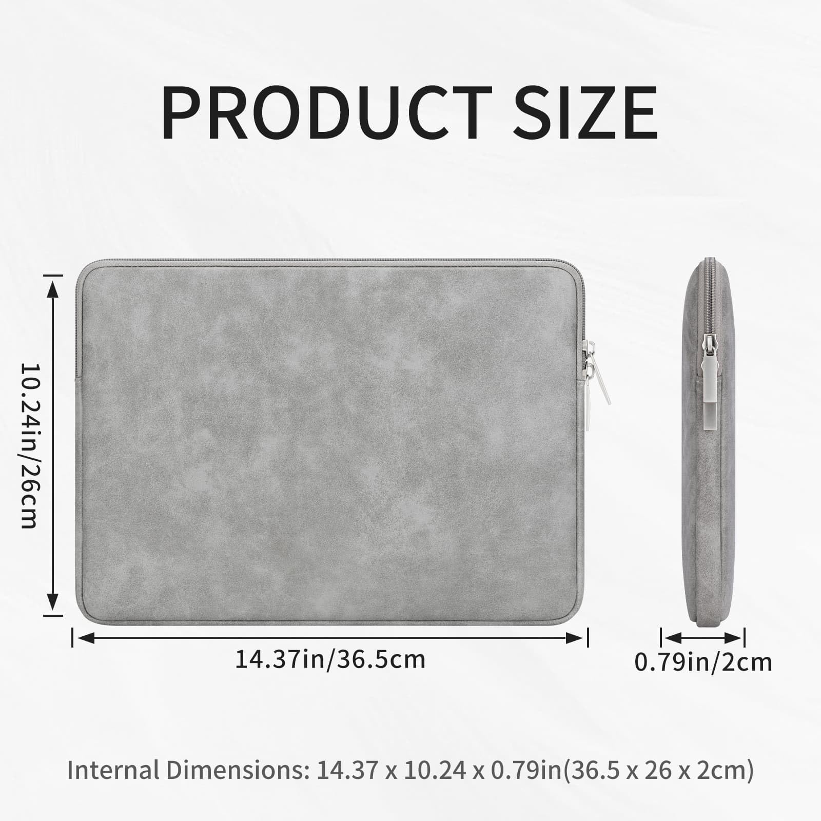 RAINYEAR 15 Inch Laptop Sleeve PU Suede Leather Case Padded Cover, Gray
