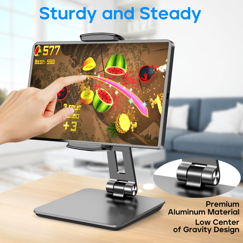 iPad Stand, Tablet Stand 360° Swivel, Aluminum Desk Holder 4.7-17", Black