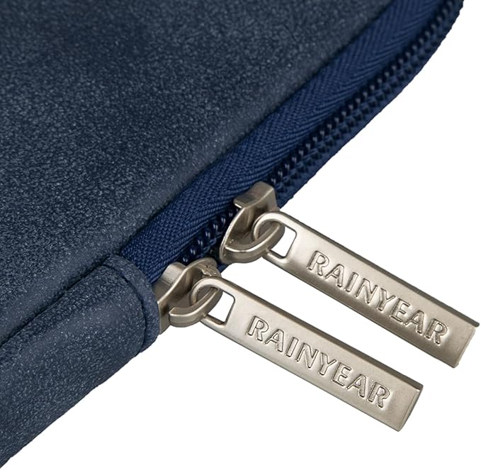 RAINYEAR 15.6 Inch Laptop Sleeve Protective Case PU Suede Leather Zipper Padded Cover Water Resistant Carrying Bag Compatible with 15.6" Notebook Computer Chromebook(Deep Blue)