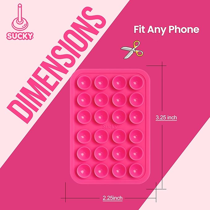 SUCKY Silicone Suction Phone Case Adhesive Octo Cup Buddy Mount - Anti-Slip Holder, Hands-Free Phone Accessory for iPhone & Android - Sticky Grip for Selfies, Videos - Hot Pink