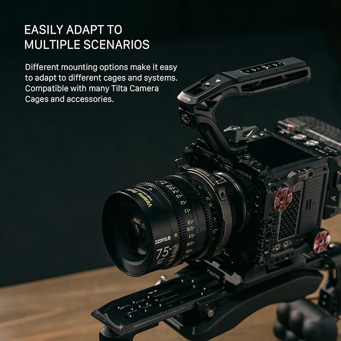 Tilta Xeno Top Handle for Filmmakers & Cameras- Black | Aluminum Alloy and Silicone Build | 1/4″-20 Threads w/Locating Points | Safety Release Pin | Comfortable Handling (1/4"-20 w/Locating Pins)