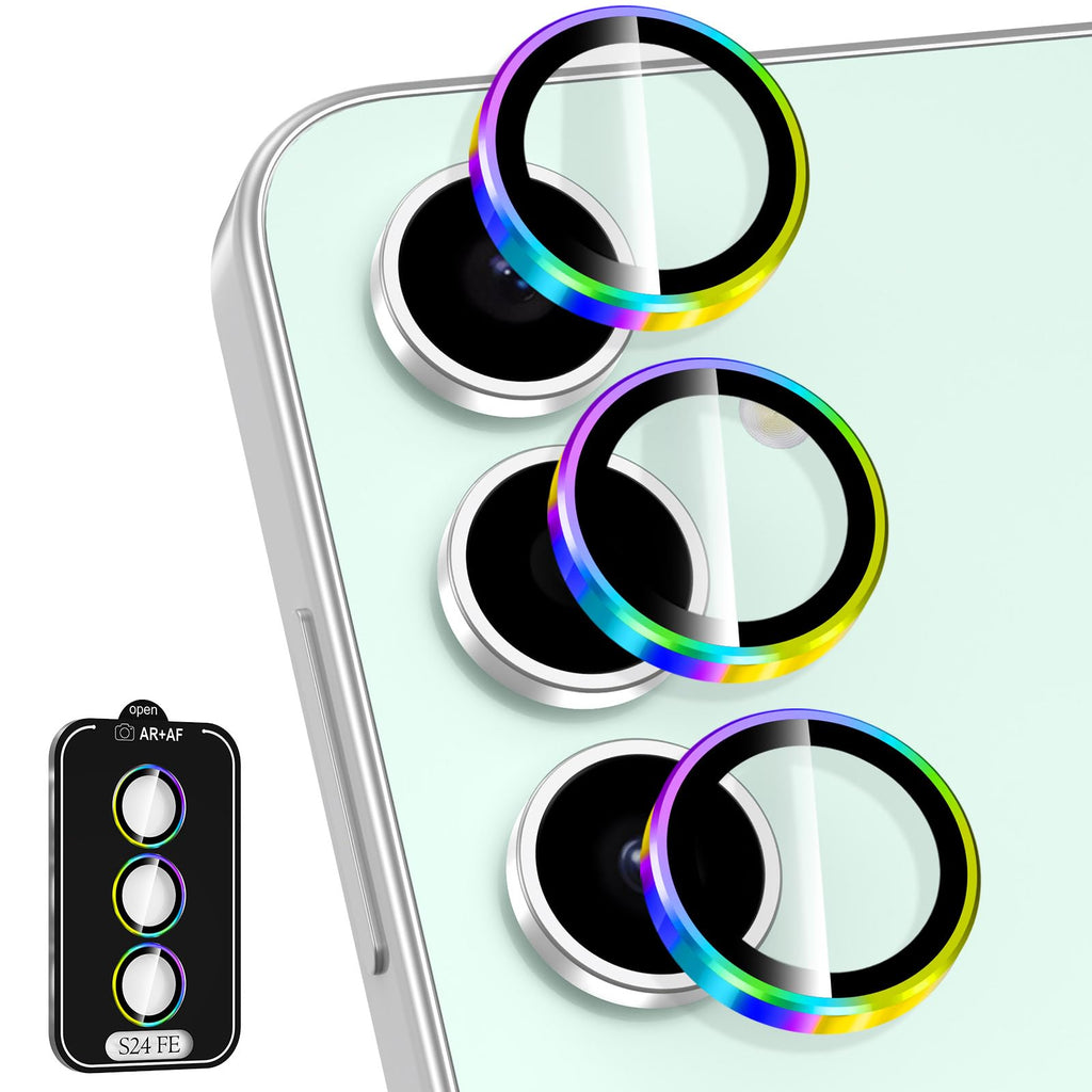 Avocase for Samsung Galaxy S24 FE Camera Lens Protector, Individual Metal Ring Tempered Glass Lens Cover, [Strong Adsorption] Scratch Resistant Ultra-Thin HD Clear Lens Cover, 1 Set-Colorful Ring