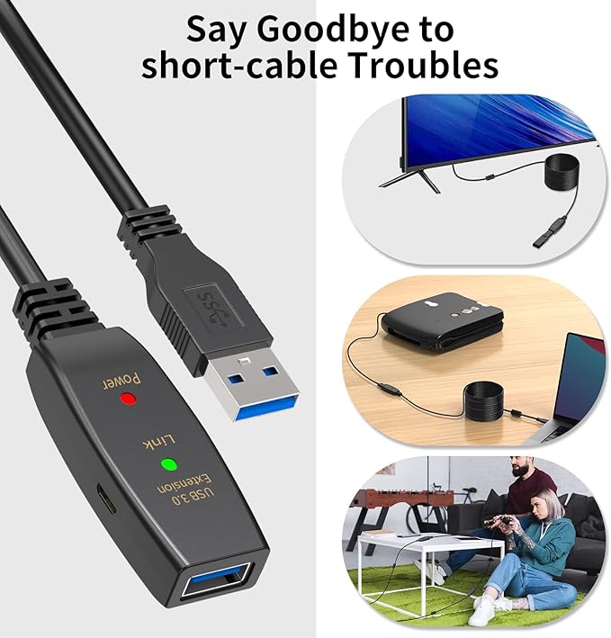 LDKCOK Active USB 3.0 Extension Cable 75ft– Male to Female Extender Cord, USB Extension Cable for USB Flash Drive, Card Reader, Hard Drive, Keyboard, PlayStation, Xbox, VR, Printer, Camera, Laptop