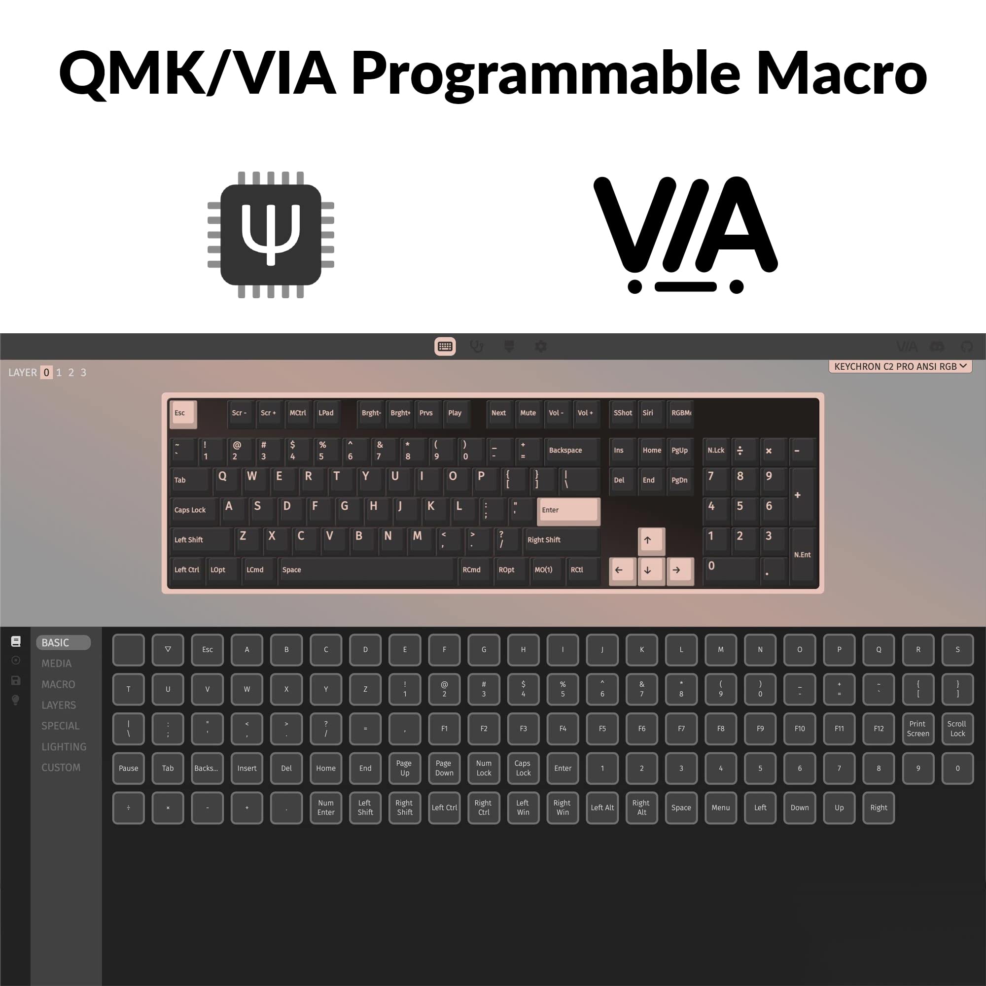 Keychron C2 Pro Wired Custom Mechanical Keyboard Full Size Layout QMK/VIA Programmable Macro White Backlit with Tactile Brown Switch OEM Profile Double-Shot PBT Keycaps for Mac Windows Linux