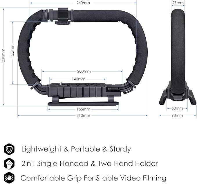 3-Shoe DSLR/Mirrorless/Action Camera Camcorder Phone Stabilizer Expansion Cage Mount Moviemaking Holder Rig YouTube Tiktok Vlogging Video Kit Compatible with GoPro Canon Nikon Sony iPhone Android