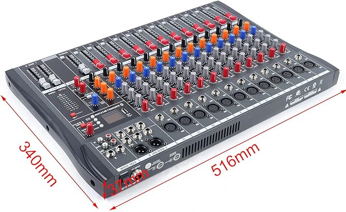 Pro 12 Channels Live Audio Mixer Bluetooth USB DJ Sound Mixing Console with 3 Stage Equalization Regulate 6 Modes Of Music for Family Ktv,Campus Speech,Meeting