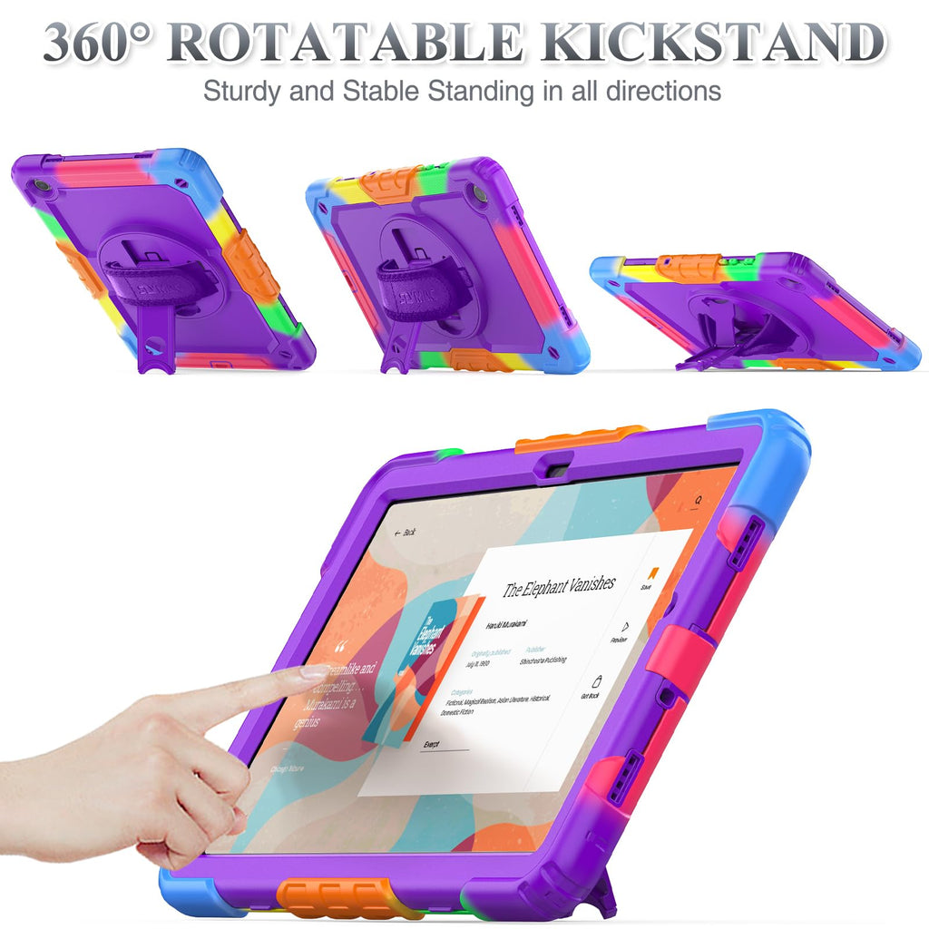 SEYMAC stock Case for Samsung Galaxy Tab A11+ Plus/A9+ Plus 11'', Full-Body Drop Protection Case with Screen Protector Pencil Holder [360° Rotating Hand Strap] &Stand, Purple+Colorful