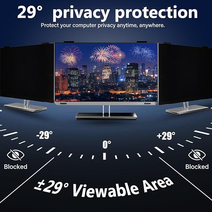 Magnetic Computer Privacy Screen Shield 23 Inch for Frameless Monitor Thin Bezel 16:9 Widescreen, Hanging Removable Anti Blue Light Privacy Filter Protector Eye Protection