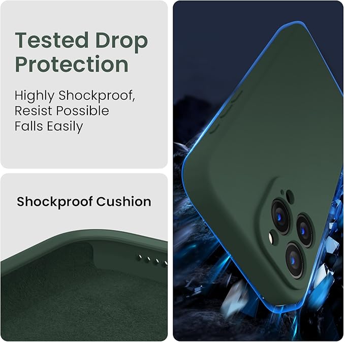 FireNova Designed for iPhone 15 Pro Max Case, Silicone Upgraded [Camera Protection] Phone Case with [2 Screen Protectors], Soft Anti-Scratch Microfiber Lining Inside, 6.7 inch, Alpine Green