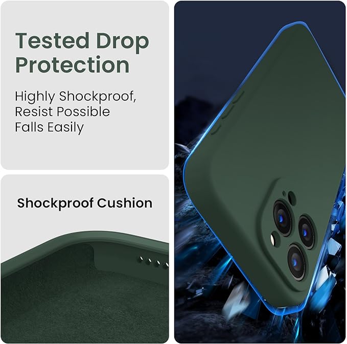 FireNova Designed for iPhone 15 Pro Case, Silicone Upgraded [Camera Protection] Phone Case with [2 Screen Protectors], Soft Anti-Scratch Microfiber Lining Inside, 6.1 inch, Alpine Green