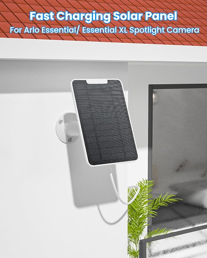 5W Arlo Solar Panel Charger Compatible with Arlo Essential Spotlight/XL Spotlight Camera, Arlo Essential Solar Panel Charger w/ 10ft Waterproof Micro USB Charging Cable, Adjustable Wall Mount, 1 Pack