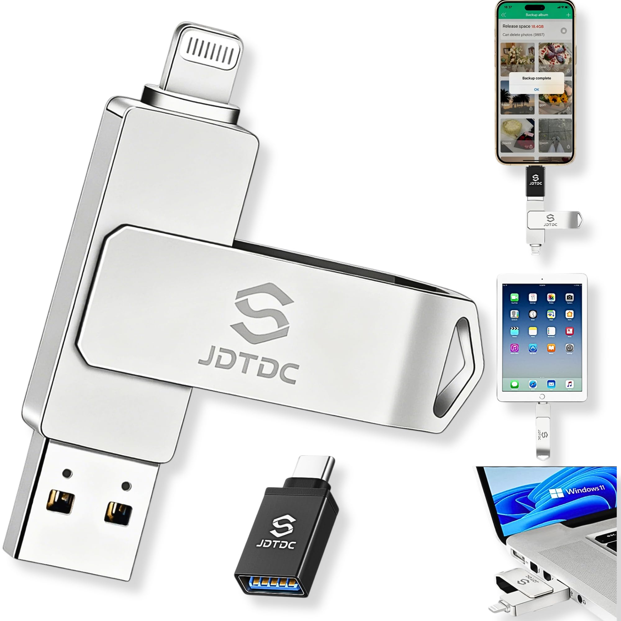 True Capacity 256GB MFi Certified iPhone Photo Stick, 3-in-1 Flash Drive