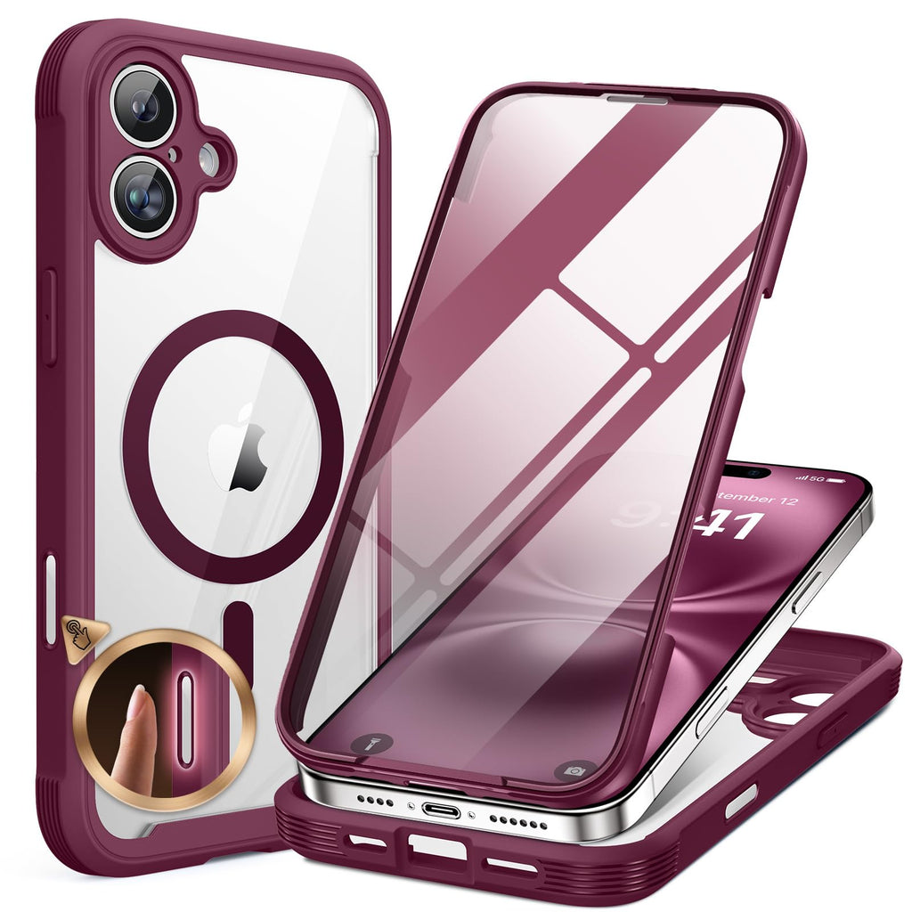 Miracase Magnetic for iPhone 16 Plus Case Full-Body Phone with Built-in Glass Screen Protector, [Compatible with MagSafe] Military Drop Proof 16 Plus Cover 6.7 inch, Plum