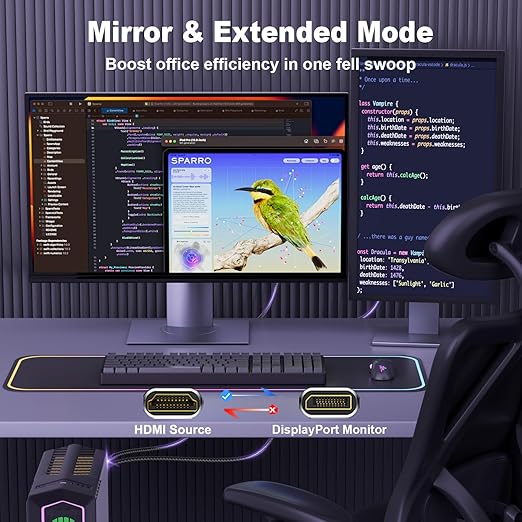 Active HDMI to DisplayPort Cable 10FT, 4K 60Hz 1080p 120Hz, Unidirectional HDMI Source to DP Monitor Display Port Cable Compatible for PC, Laptop, Computer, NVIDIA, AMD, PS5/4, Xbox