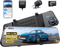 AZDOME PG17 Max 4K+2.5K Mirror Dash Cam with ADAS, BSD and LCA, 12" Rear View Mirror Camera with 5GHz WiFi and Voice Control, Rearview Mirror Backup Camera Includes 64GB Card, GPS, Parking Monitor