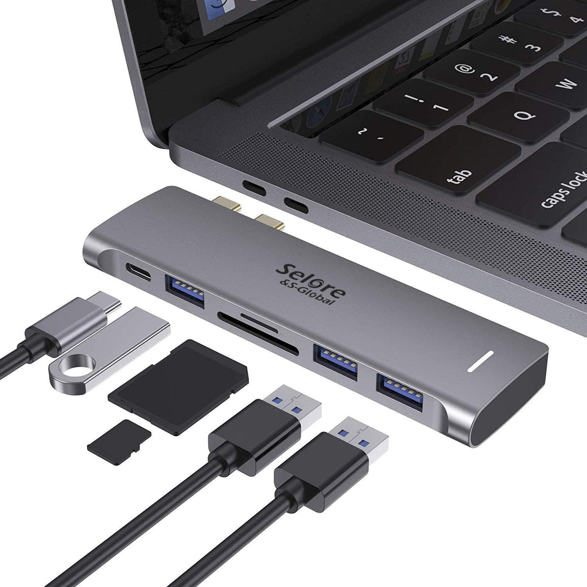 Selore Laptop Docking Station, Dual Monitor USB C Hub for MacBook