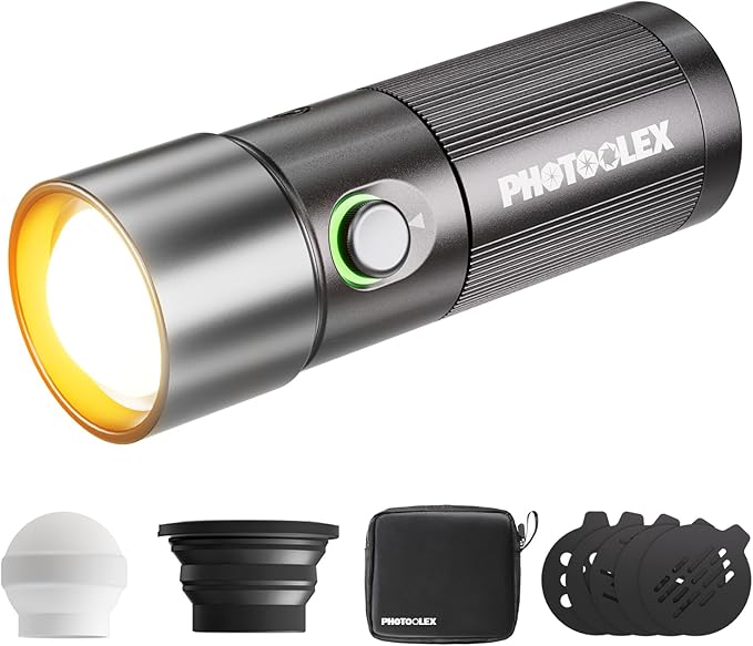 PHOTOOLEX 4 Colors Photography Flashlight, 8400mAh Power Portable Spotlight for Photography, LED Flashlight Aluminum Alloy Light for Video Recording & Vlogging, Sunset Light Rechargeable Flashlights