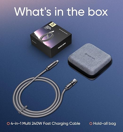 MAGIC JOHN 240W 4 in 1 Charging Cable, 6.6FT USB C to Lightning Cable [MFi Certified], Chubby USB A/C to C/Lightning with Light for iPhone/MacBook/iPad/Samsung/Switch 2, Multi Chargers for All Devices