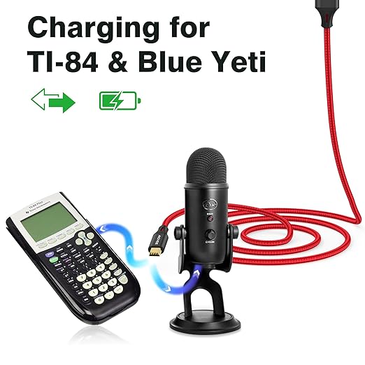 AGVEE 2 Pack 1ft Mini USB Cable, Braided Durable USB-A to Mini-B Charger Charging Cord for TI-84, Garmin GPS, Go-Pro Hero 4 3 2 HD, PS3 Controller, Canon Camera, Blue Yeti Microphone, Red