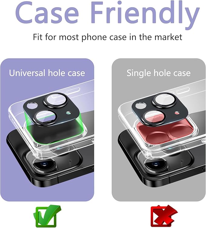 2 Pack Camera Lens Protector for iPhone 14 / iPhone 14 Plus,[Not Easy to Breakn ] AR Tempered Glass Strong Adsorption Metal Camera Cover Screen-purple