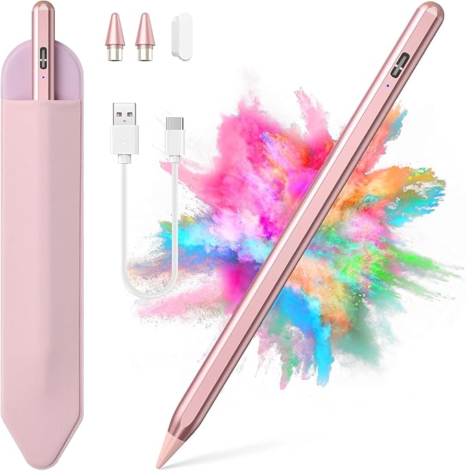 Stylus Pen for iOS&Android Touch Screens, Active Pencil for Samsung, Smart Digital Stylus Pens for Lenovo/Huawei/Vivo/Mi Tablets, iPhone/Google Pixel Smart Phones Drawing&Writing (Rose Gold)