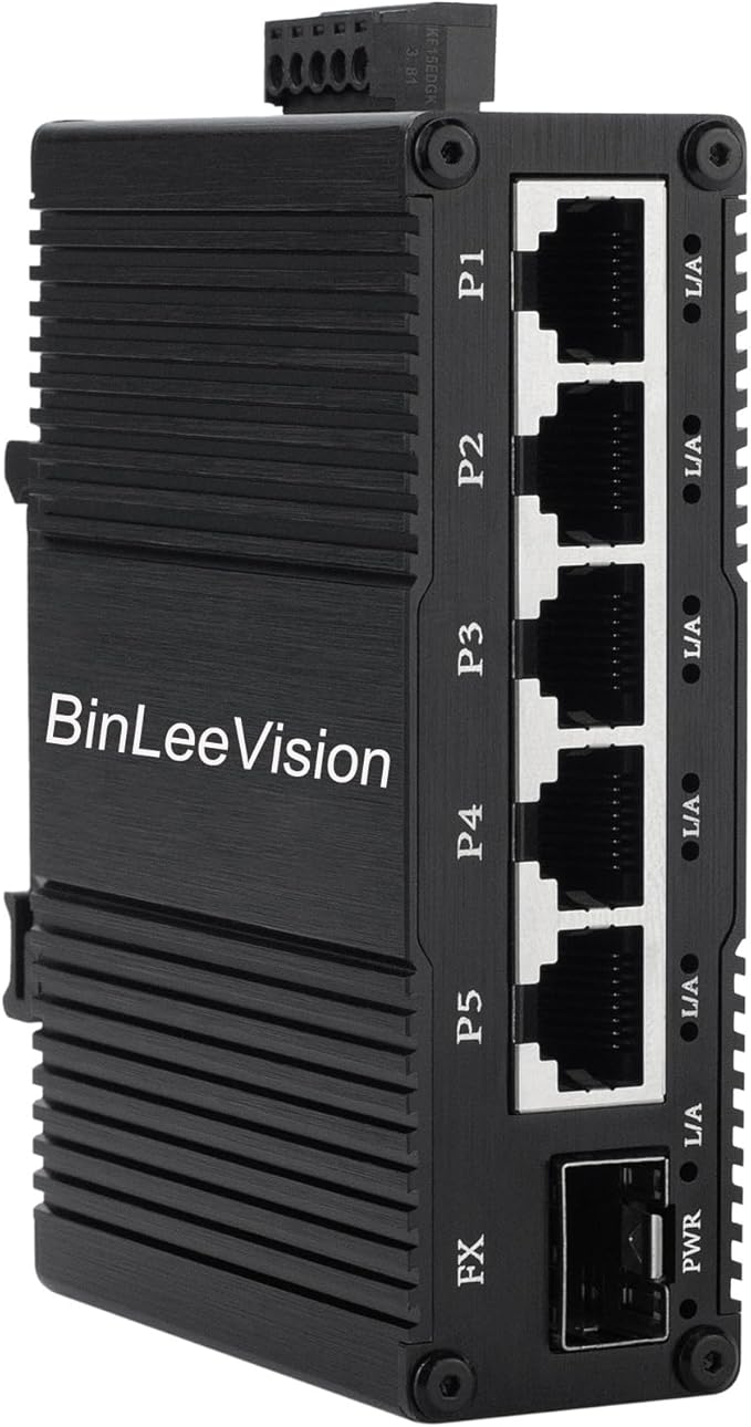Industrial Mini Gigabit Ethernet Switch 5-Port RJ45 10/100/1000BASE-T+1-Port SFP Slot,Unmanaged Network Switch,Network Hub,Dinrail Mount or Wall-Mount,Plug & Play,Fanless (5 RJ45+1 SFP)