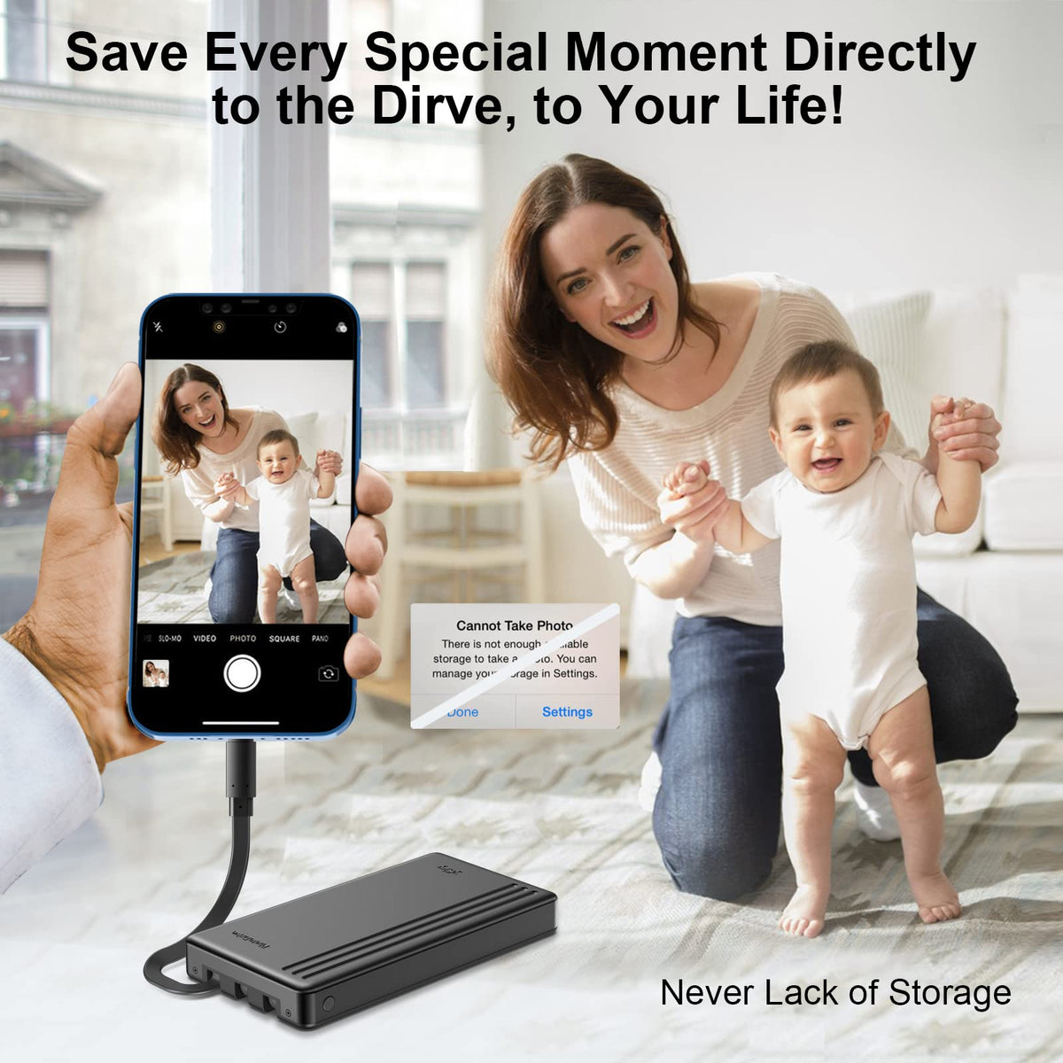 ySky MFi Certified 1TB Portable External Hard Drive for iPhone iPad MacBook Windows Computer USB C Android Phones to Backup,1TB Photo Stick for iPhone17/16/15/14/13((auto Backup)