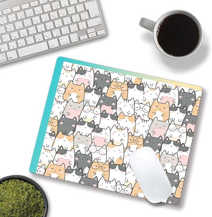 Kawaii Mouse Pad, Cute Cats Mouse Mat, Square Waterproof Non-Slip Rubber Base Computer MousePads for Desk Office Laptop