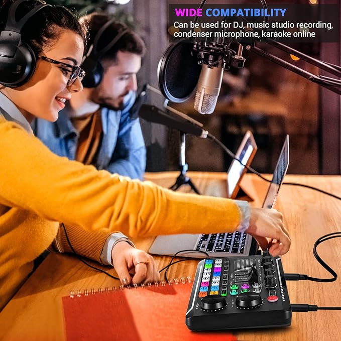 Facmogu F998 Live Sound Card Audio Mixer, Podcast Audio Interface with DJ Mixer Effects, Voice Changer with Sound Effects for PS4 PS5 Karaoke Tiktok YouTube Live Streaming Record Gaming