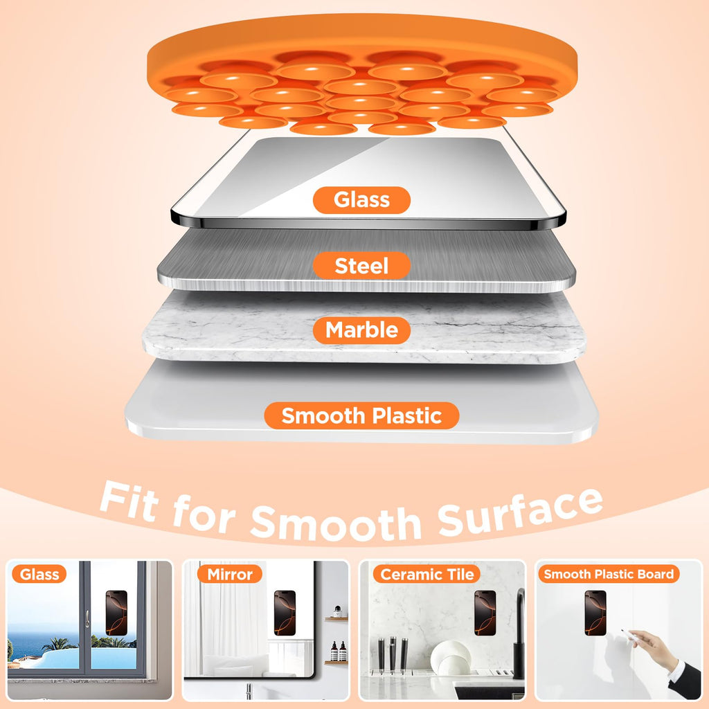 HSAOHD Magnetic Suction Cup Phone Mount with MagSafe, Silicone Hands-Free Grip Holder for iPhone Case and Android, Mirror Shower Phone Stand for Makeup FaceTime Gym Kitchen Bathroom, Orange