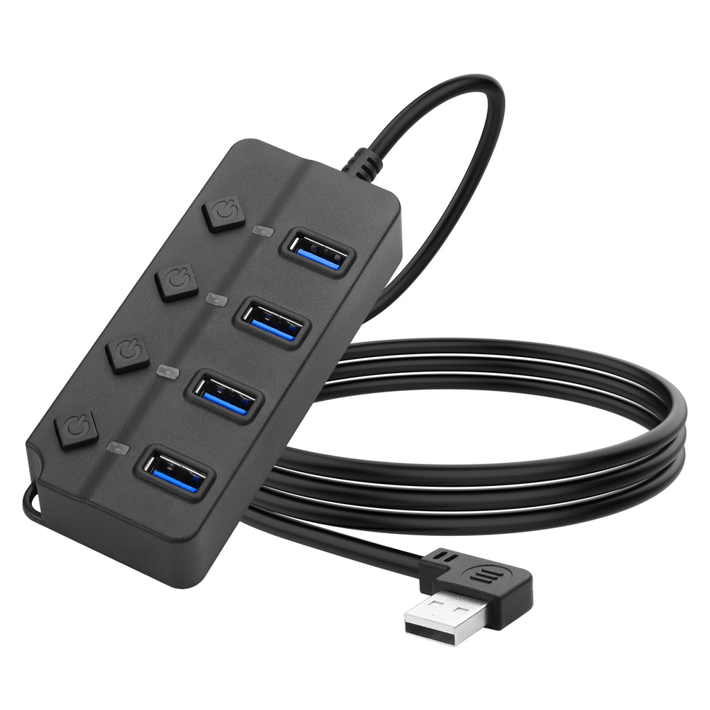 YACSEJAO 90 Degree USB 2.0 Hub Splitter, 4 Ports, 0.3M