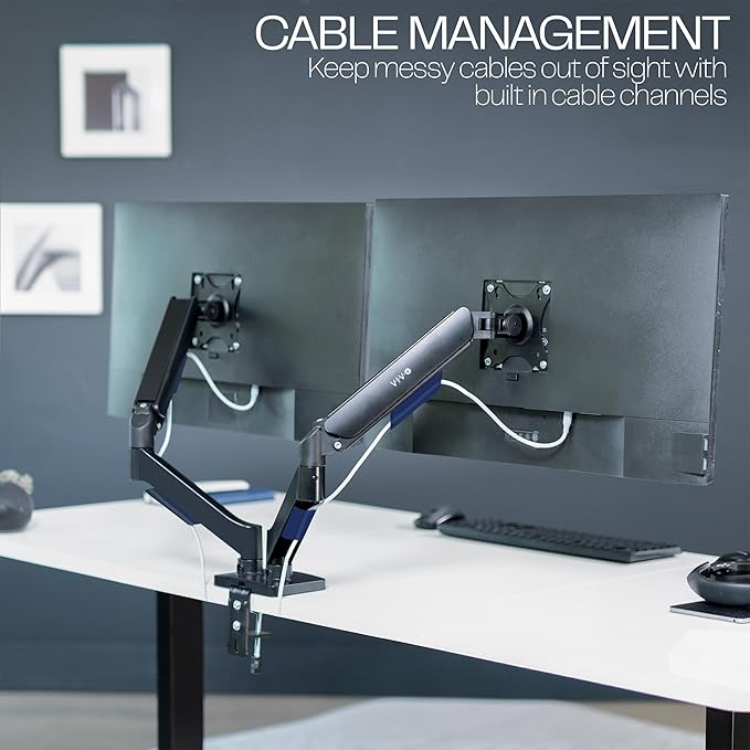 VIVO Dual Monitor up to 32 inches and 19.8 lbs per Screen, Pneumatic Arm Desk Mount, Articulating Counterbalance, VESA Stand, Classic, STAND-V002O
