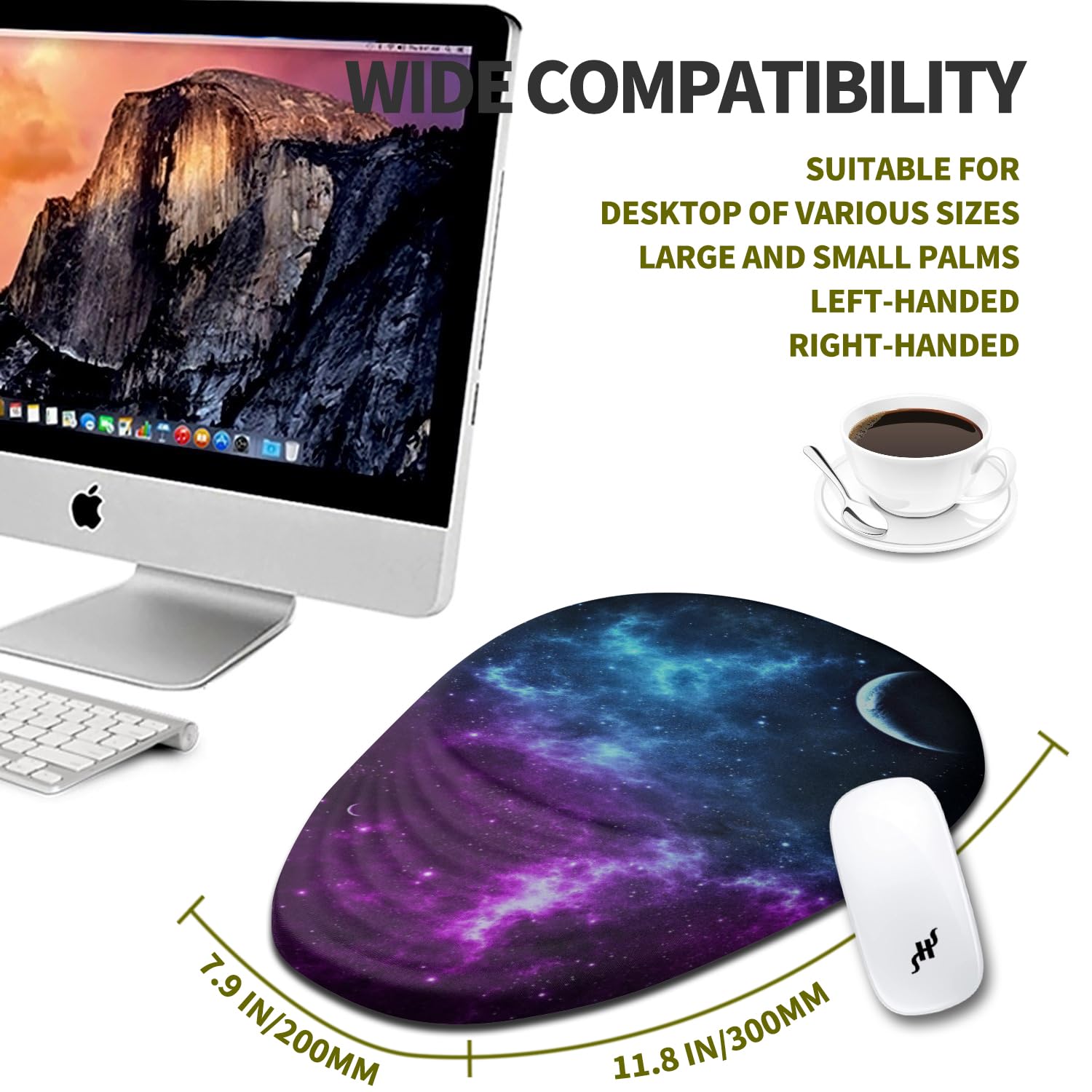 Hokafenle Ergonomic Mouse Pad Wrist Support, Terraced Slope Carpal Tunnel Wrist Pad for Mouse with Unibody Memory Foam, Wrist Rest Pain Relief Mousepad (Galaxy, 11.8x7.9 in)