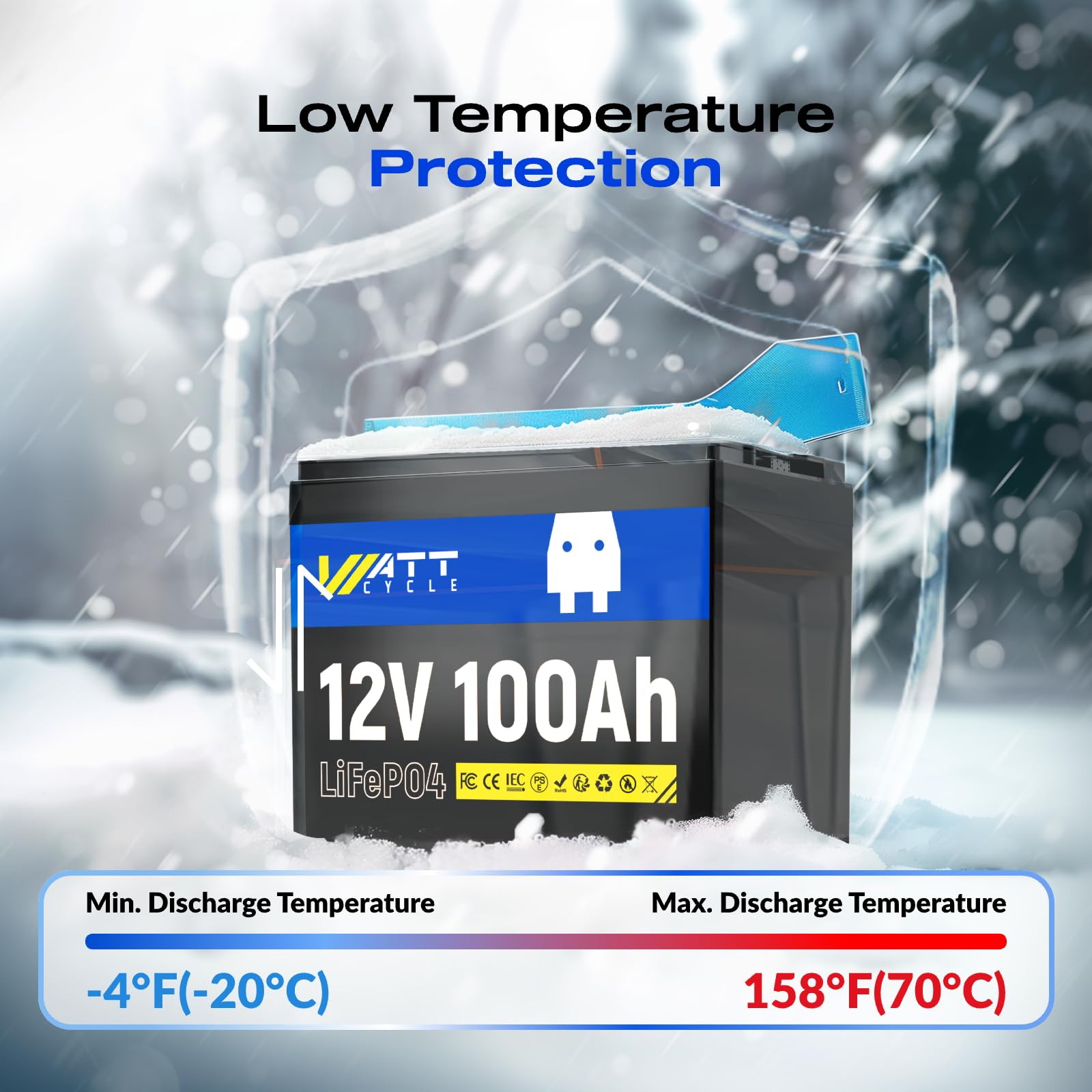 WattCycle 12V 100Ah LiFePO4 Lithium Battery 3 Pack - BCI Group 24, 15000 Cycles, Built-in 100A BMS, Low-Temperature Protection - Ideal for RVs, Golf Cart, Home Energy Storage, Marine (3 Pack)
