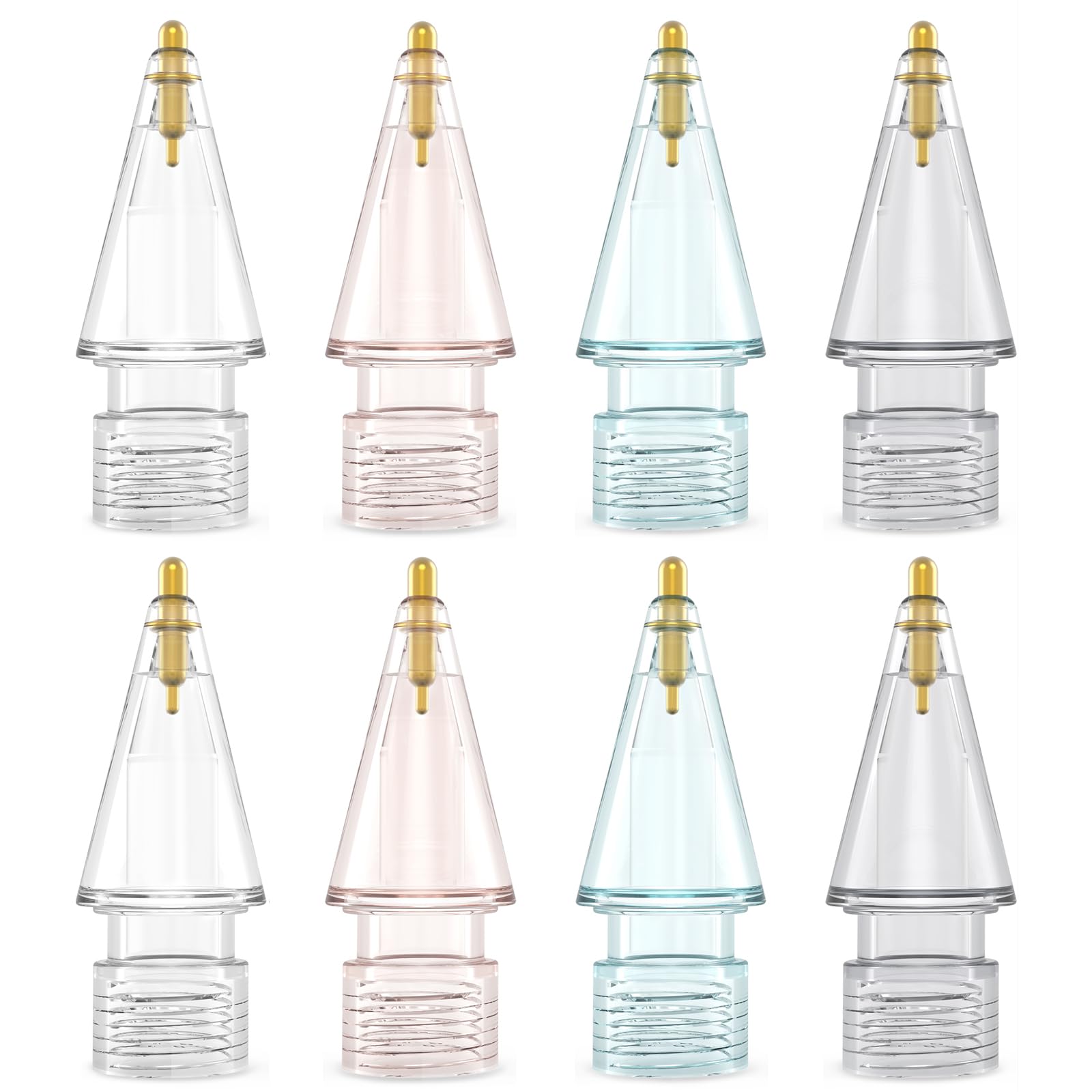 NIUTRENDZ 4 Pack Replacement Tips for Apple Pencil 2nd Generation and 1st Generation Fine Point Metal Tip, Wear-Resistant & Precise Control (Clear, Pink, Blue and Grey, 1.05mm + 1.95mm)