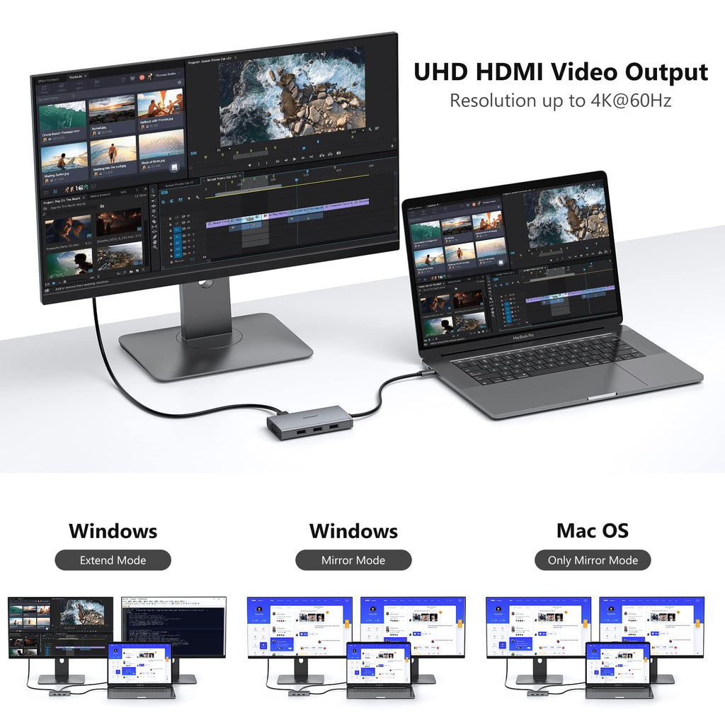 USB C Docking Station Dual Monitor Computer Multiple Monitor Hub Adapter
