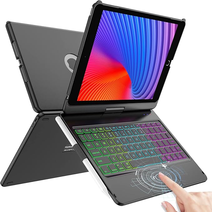 HOTLIFE Keyboard Case for iPad 10.2 9th/8th/7th Gen,Touch Keyboard for iPads 9th Generation/8th Gen/7th Gen-360° Rotatable Protective Cover-iPad Keyboard 9th/8th/7th Gen with Pencil Holder
