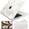 DONGKE for M4 MacBook Pro 16 Inch Case 2024 2023 2021 A3403 A3186 M3 A2991 M2 A2780 M1 A2485 Pro/Max Chip, Plastic Hard Shell Case & Keyboard Cover for Mac Pro 16 with Touch ID, Gold Floral