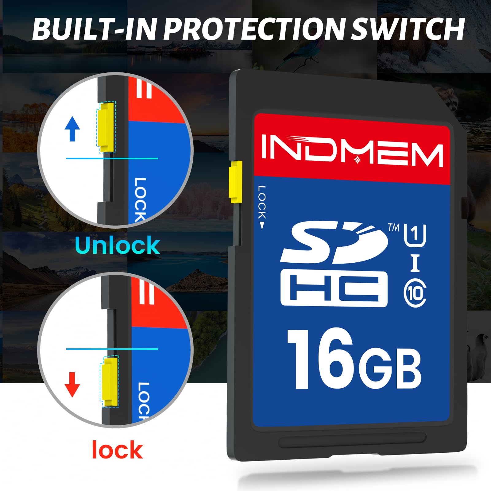 INDMEM SD Card 16GB, 10-Pack UHS-I Class 10 MLC Flash Memory Card, High-Speed Secure Digital Cards for Cameras, DSLR, Action Cams - Reliable Storage