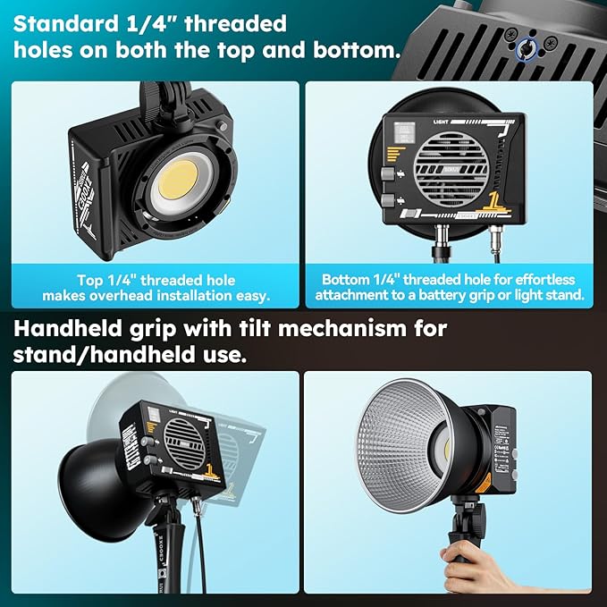 SIRUI C300XII 310W Portable LED Video Light - Ultra Lightweight 0.96kg, App & Bluetooth Control, V-Mount/AC/DC Power, 2700-6500K CCT for Studio/Outdoor
