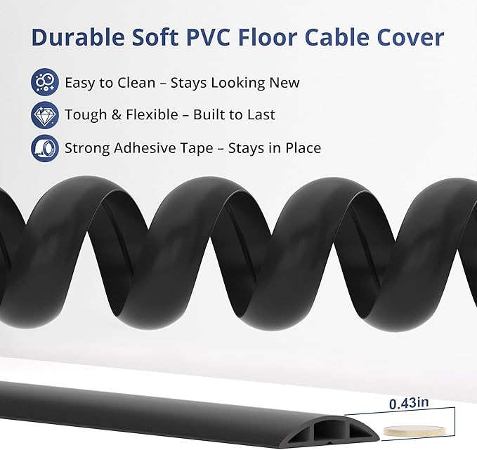 ZhiYo 10ft Cord Covers for Wires on Floor, Cord Hider Floor Hide Extension Cords, Soft PVC Cable Cover Cable Protector, Cable Cavity W0.62in H0.31in, Yellow Oak Wood
