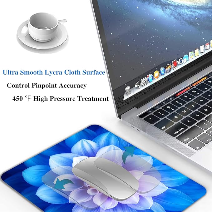 Blooming Blue Lotus Flower Mouse Pads for Desk, Portable Wireless Computer Mouse pad Small Design with Women, Non-Slip Rubber Base Laptop Mousepad 9.5" x 7.9" Smooth Surface for Office & Travel