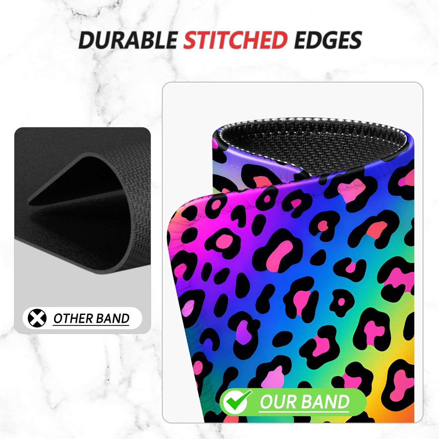 ITNRSIIET Mouse Pad Non-Slip Rubber Base Smooth Surface Stitched Edges Waterproof Durable Compatible with All Mice for Office & Gaming, Desk Accessory, 10.2x8.3x0.12 inch, RainbowLeopard