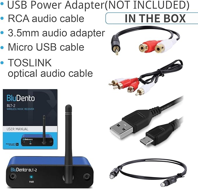 BLT-2 Hi-Fi Bluetooth 5.1 Audio Receiver,aptX HD,AAC,Audiophile TI DAC for RCA Output, Enhanced Working Range,Coaxial & Optical Outputs