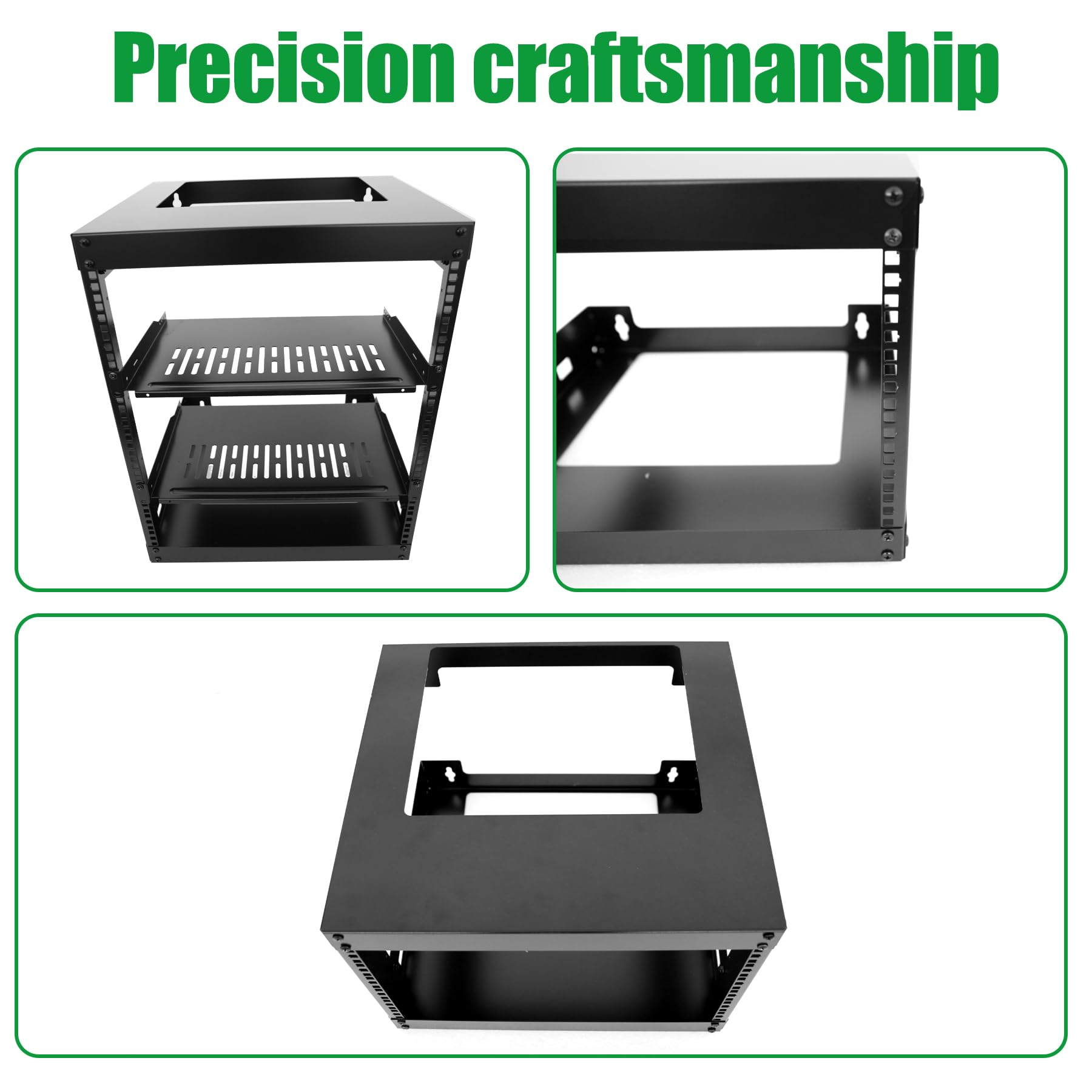GlobalRack 12U Wall Mount Open Frame, 18" Depth, w/ 2X 1U Shelves
