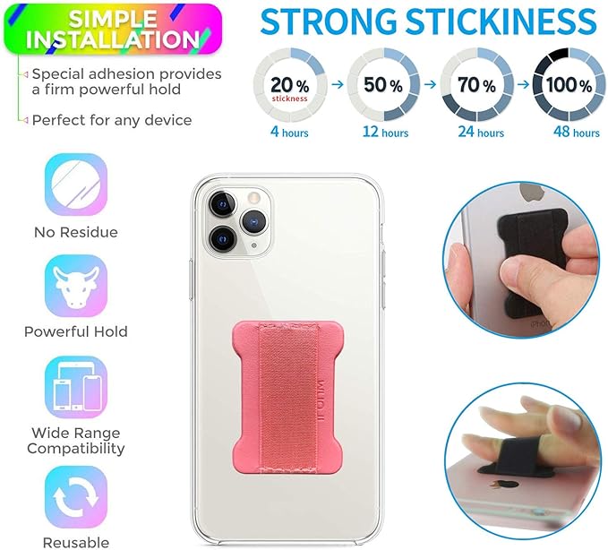 Universal Phone Grip for Smartphones - Phone Holder for Hand - Wireless Charging Compatible (Pink) - 2Pack